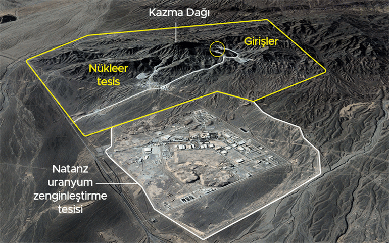 Natanz tesisi ve Kazma Dağı uydu görüntüsü